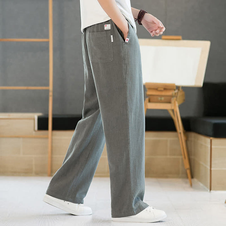 Buddha Stones Spring Summer Casual Minimalist Drawstring Solid Long Pants Men's Straight Leg Pants With Pockets - image 3