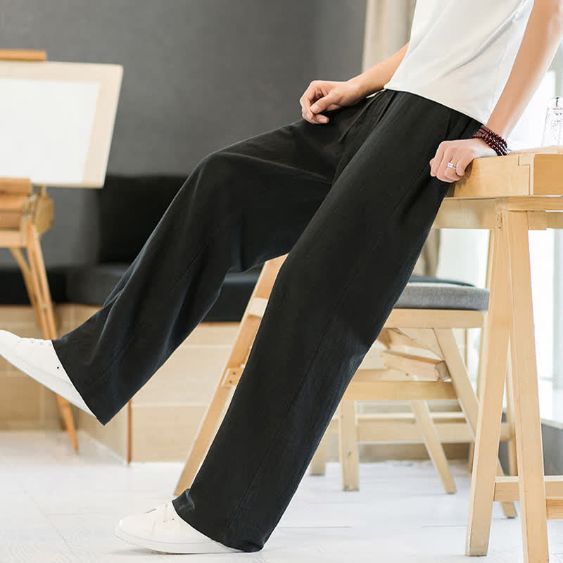 Buddha Stones Spring Summer Casual Minimalist Drawstring Solid Long Pants Men's Straight Leg Pants With Pockets - image 12