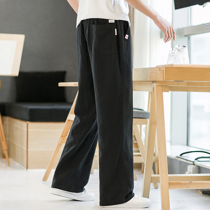 Buddha Stones Spring Summer Casual Minimalist Drawstring Solid Long Pants Men's Straight Leg Pants With Pockets - image 11