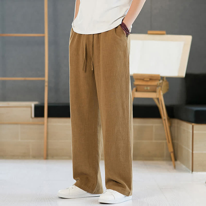 Buddha Stones Spring Summer Casual Minimalist Drawstring Solid Long Pants Men's Straight Leg Pants With Pockets - DarkGoldenrod - US/UK/AU46，EU56 (5XL) - image 13