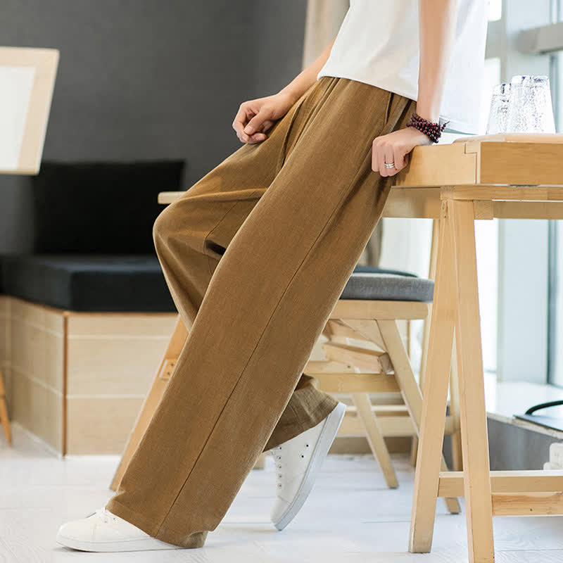 Buddha Stones Spring Summer Casual Minimalist Drawstring Solid Long Pants Men's Straight Leg Pants With Pockets - image 19