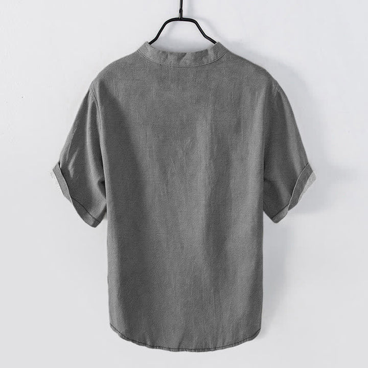 Buddha Stones Cotton White Floral Branch Pattern Men's Short Sleeve Half Button Shirt - image 1