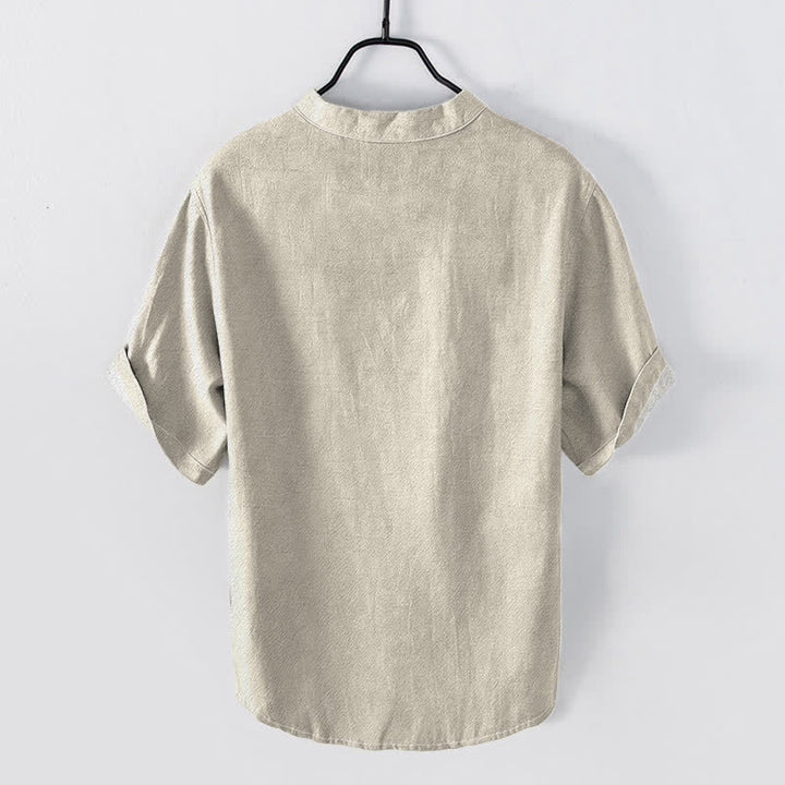 Buddha Stones Cotton White Floral Branch Pattern Men's Short Sleeve Half Button Shirt - image 6