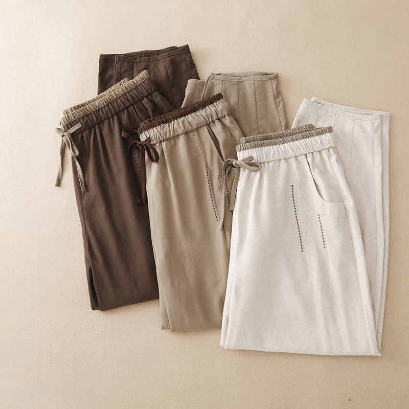 Buddha Stones Summer Casual Minimalist Drawstring Solid Cropped Pants Women's Tapered Pants With Pocket - image 23