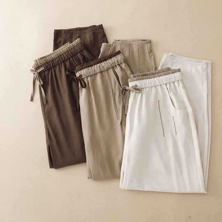 Buddha Stones Summer Casual Minimalist Drawstring Solid Cropped Pants Women's Tapered Pants With Pocket - image 23
