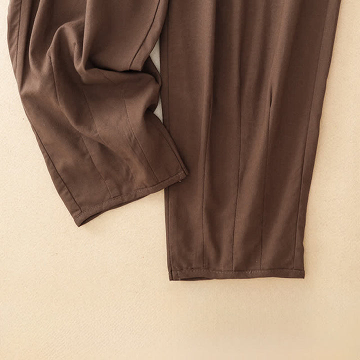 Buddha Stones Summer Casual Minimalist Drawstring Solid Cropped Pants Women's Tapered Pants With Pocket - image 20
