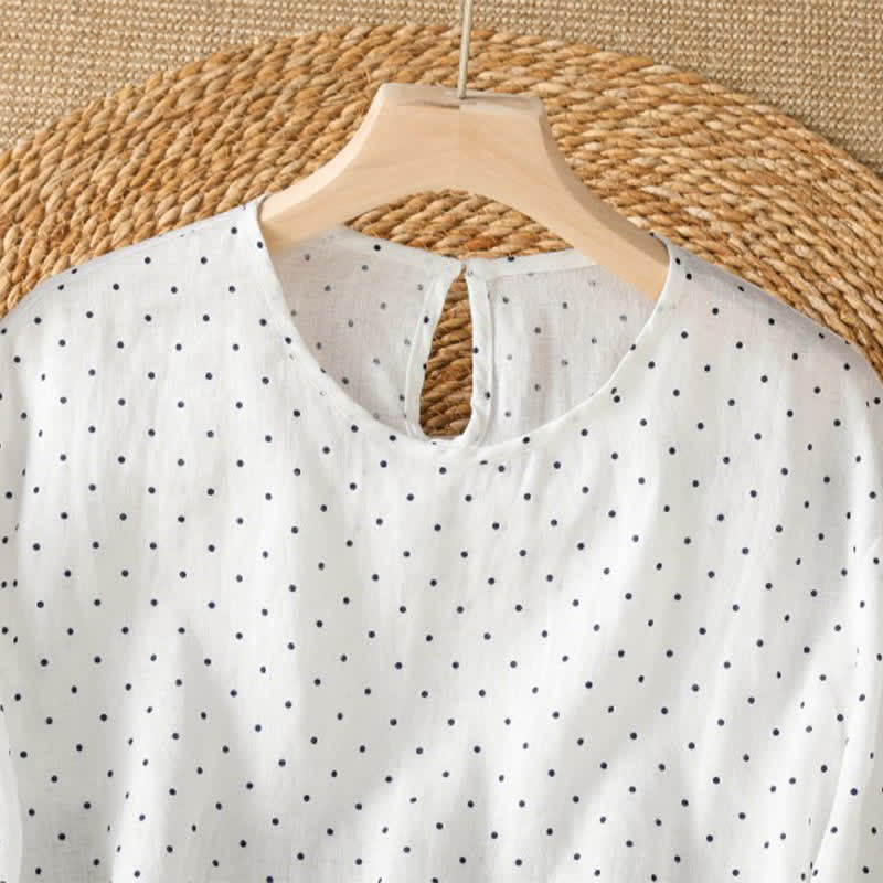 Buddha Stones Summer Casual Polka Dot Ruffled Hem Women's Short Sleeve T-Shirts - image 13