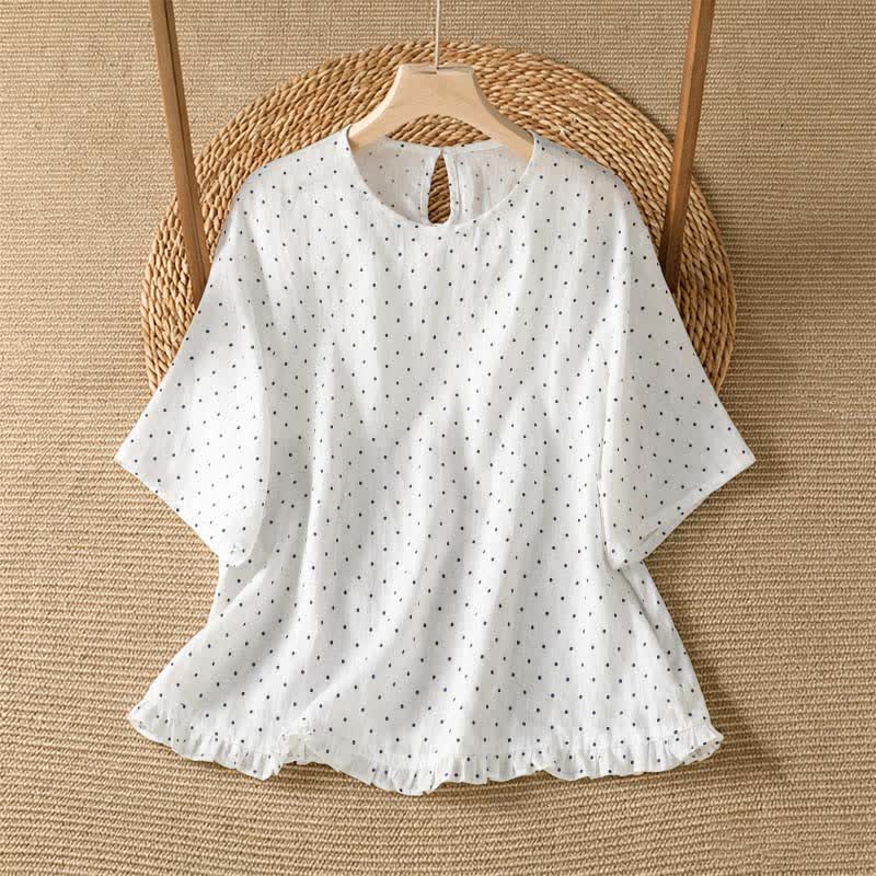 Buddha Stones Summer Casual Polka Dot Ruffled Hem Women's Short Sleeve T-Shirts - White - US8-10, UK/AU12-14, EU40-42 (2XL) - image 11