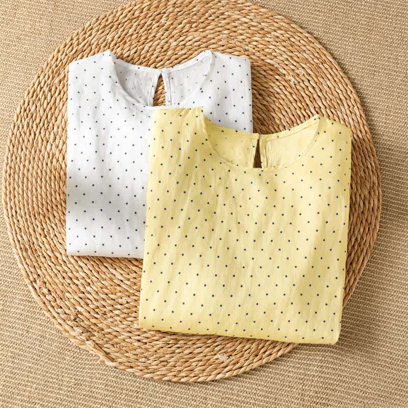 Buddha Stones Summer Casual Polka Dot Ruffled Hem Women's Short Sleeve T-Shirts - image 17