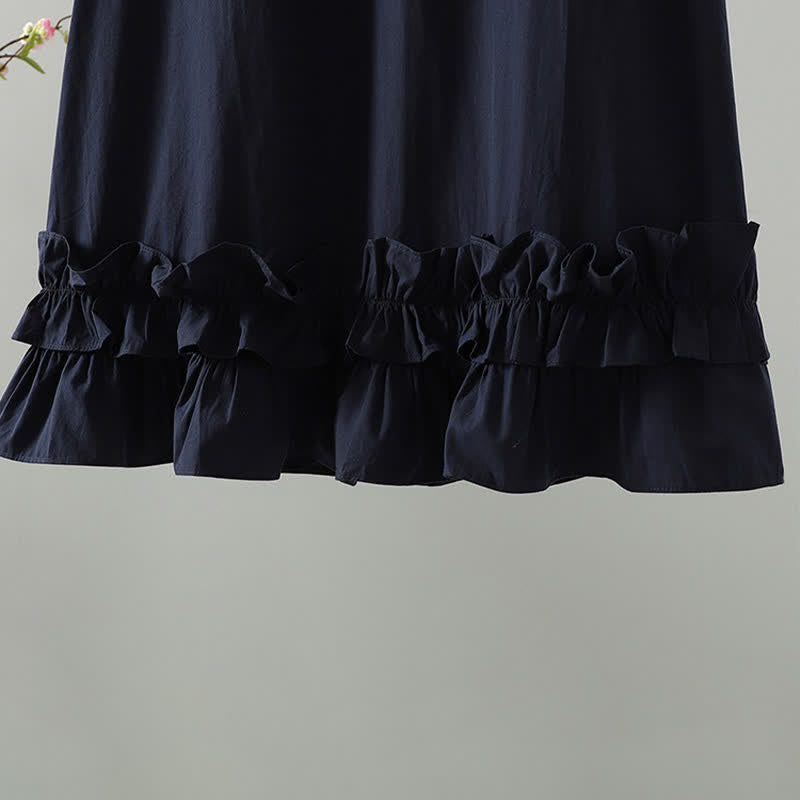 Buddha Stones Summer Casual Minimalist Solid Ruffle Hem Women's Short Sleeve Dress - image 4