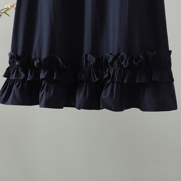 Buddha Stones Summer Casual Minimalist Solid Ruffle Hem Women's Short Sleeve Dress - image 4
