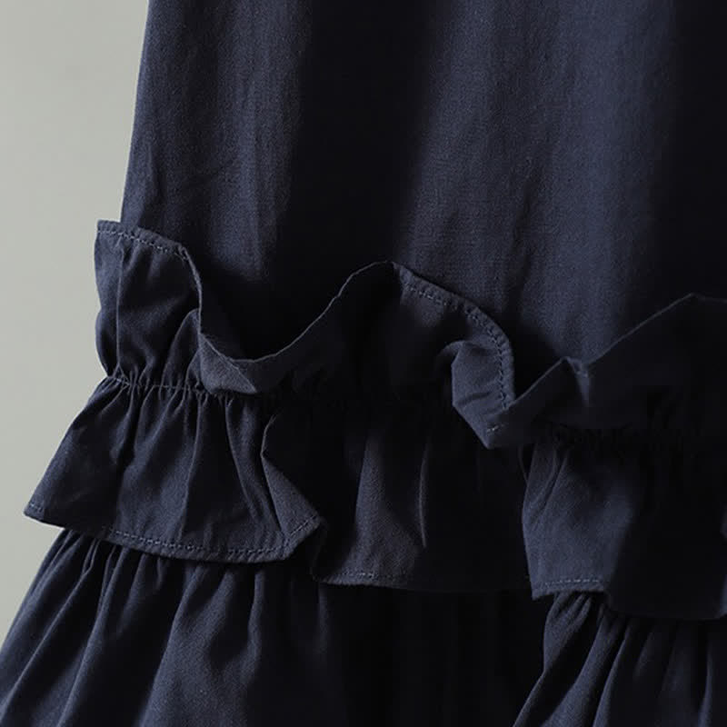 Buddha Stones Summer Casual Minimalist Solid Ruffle Hem Women's Short Sleeve Dress - image 5