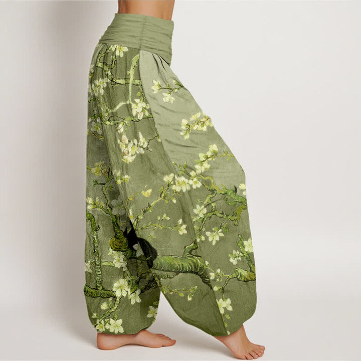 Buddha Stones Pure Cotton Botanical Blossom Cat Pattern Women's Elastic Waist Harem Pants - image 9
