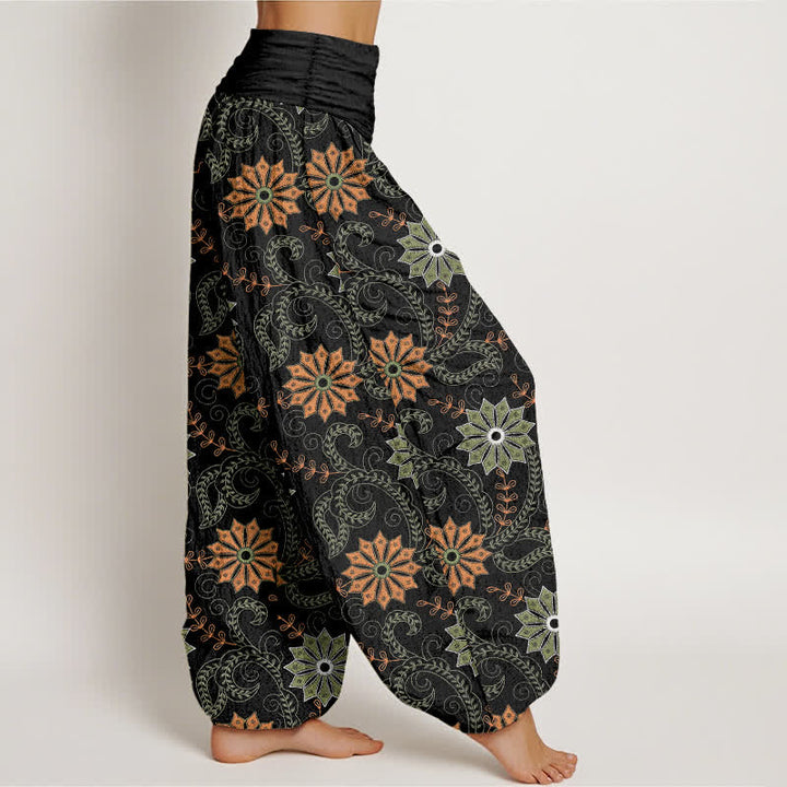 Buddha Stones Cotton Bohemian Mandala Vine Pattern Women's Elastic Waist Harem Pants - image 1