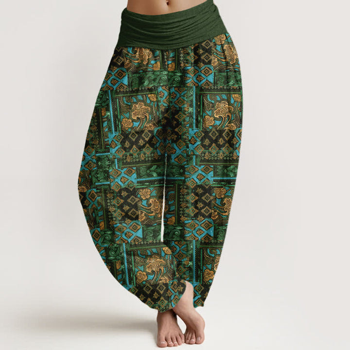 Buddha Stones Pure Cotton Bohemian Geometric Pattern Women's Elastic Waist Harem Pants - DarkOliveGreen - US16，UK/AU20，EU48 (3XL) - image 5