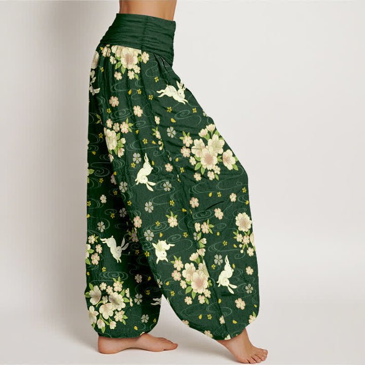 Buddha Stones Pure Cotton Floral Rabbit Pattern Women's Elastic Waist Harem Pants - image 6
