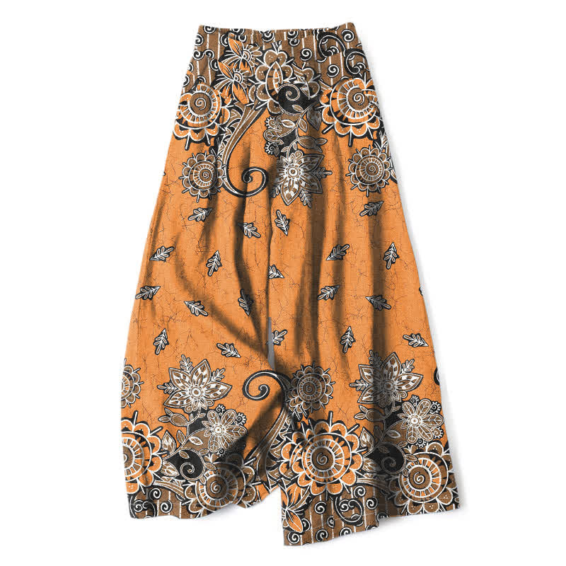 Buddha Stones Cotton Linen Bohemian Mandala Pattern Women's Elastic Waist Wide Leg Pants With Pockets - Peru - US16，UK/AU20，EU48 (3XL) - image 7