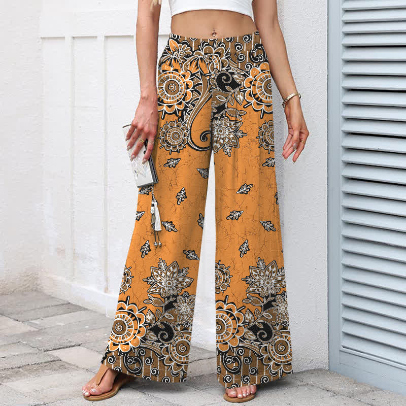 Buddha Stones Cotton Linen Bohemian Mandala Pattern Women's Elastic Waist Wide Leg Pants With Pockets - image 8