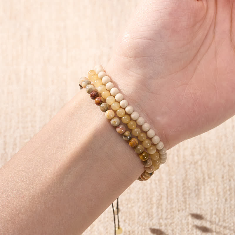 Buddha Stones 3pcs "Return to Stillness" White Fossil Grounding Bracelet Includes Gift Message Card - image 3
