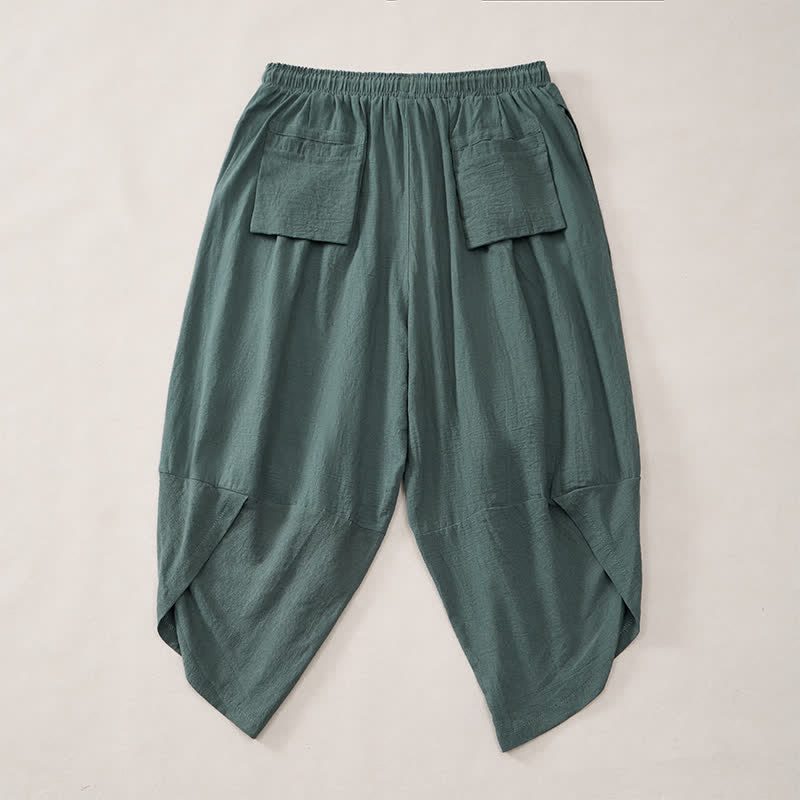 Buddha Stones Summer Casual Vintage Drawstring Crane Print Capri Pants Men's Harem Pants With Pocket - image 3