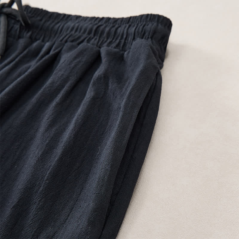 Buddha Stones Summer Casual Vintage Drawstring Crane Print Capri Pants Men's Harem Pants With Pocket - image 14