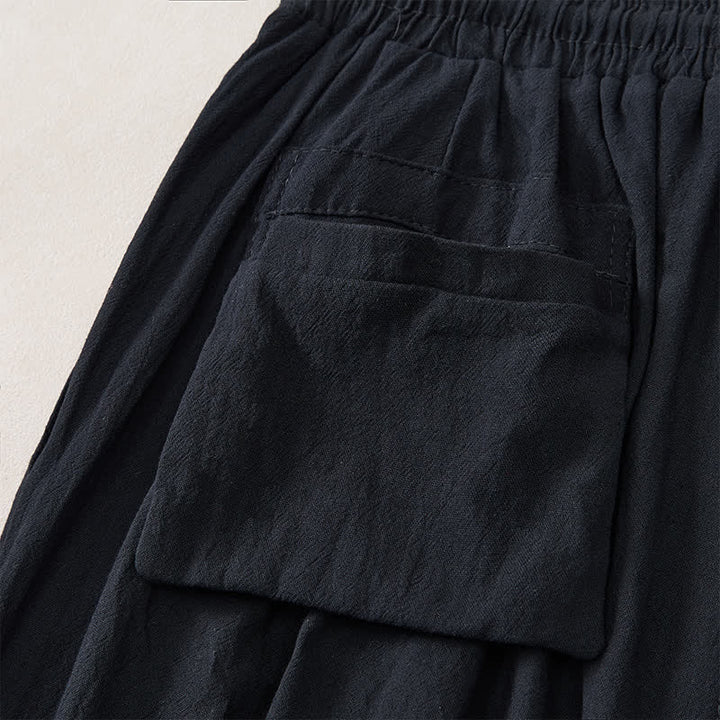 Buddha Stones Summer Casual Vintage Drawstring Crane Print Capri Pants Men's Harem Pants With Pocket - image 15