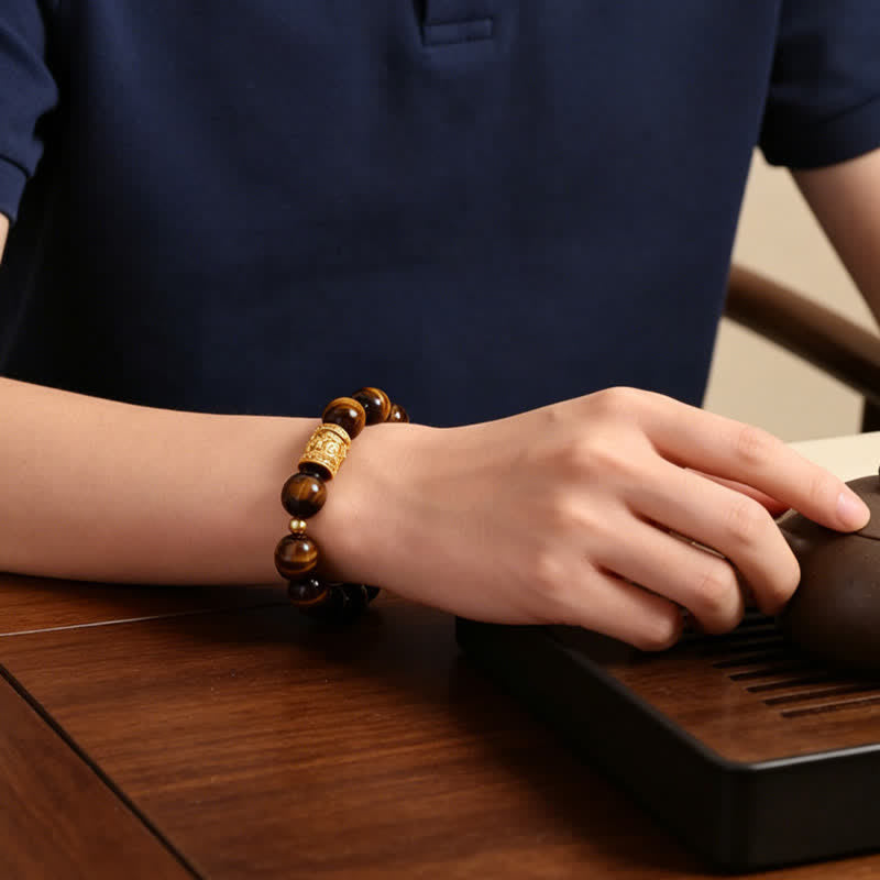 Buddha Stones Tiger Eye Black Obsidian Courage Beads Bracelet - image 4