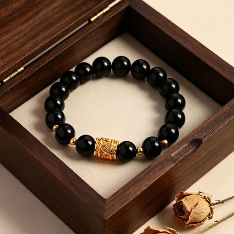 Buddha Stones Tiger Eye Black Obsidian Courage Beads Bracelet - image 13