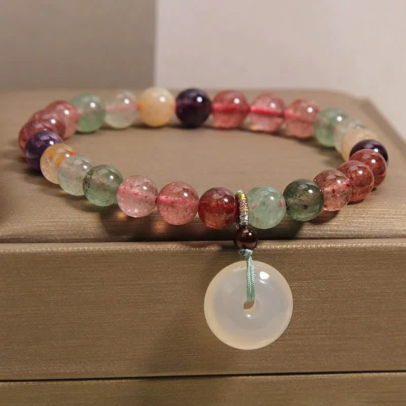 Buddha Stones Strawberry Quartz Chalcedony Peace Buckle Love Bracelet - image 2