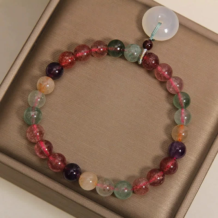 Buddha Stones Strawberry Quartz Chalcedony Peace Buckle Love Bracelet - image 8