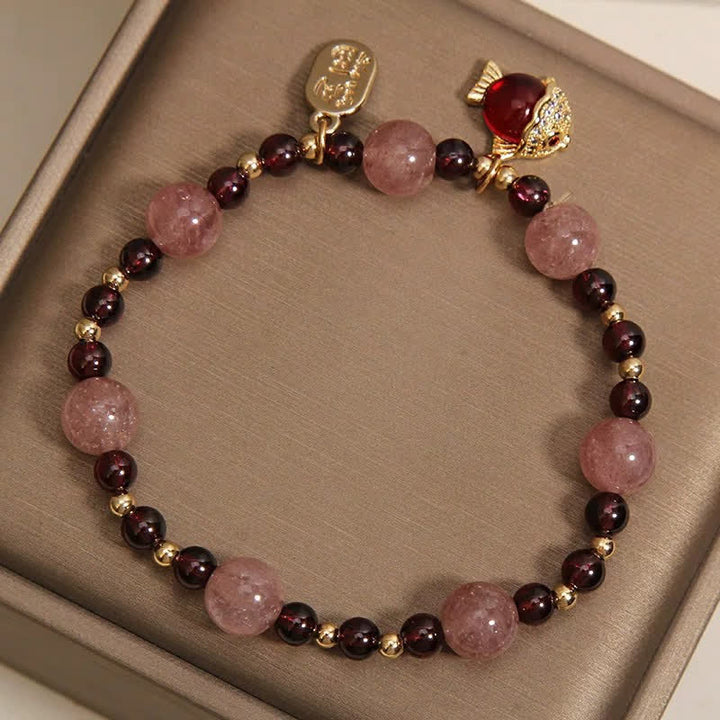 Buddha Stones Strawberry Quartz Garnet Koi Fish Fu Character Healing Bracelet - image 10