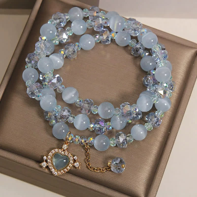 Buddha Stones Blue Cat's Eye Heart Triple Wrap Confidence Bracelet - image 7