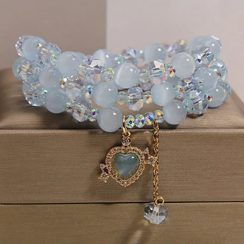 Buddha Stones Blue Cat's Eye Heart Triple Wrap Confidence Bracelet - image 2