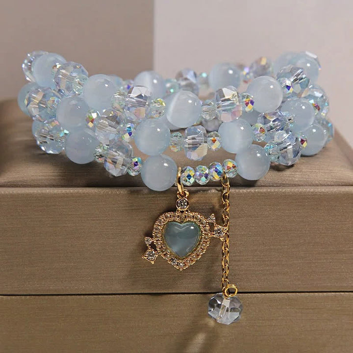 Buddha Stones Blue Cat's Eye Heart Triple Wrap Confidence Bracelet - image 2