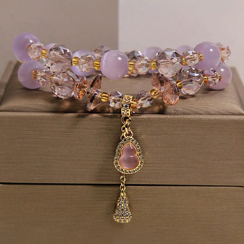 Buddha Stones Cat's Eye Gourd Pendant Double Layer Beaded Bracelet - Purple Cat's Eye - image 9
