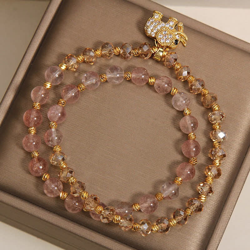 Buddha Stones Double Wrap Strawberry Quartz Elephant Healing Bracelet - image 3