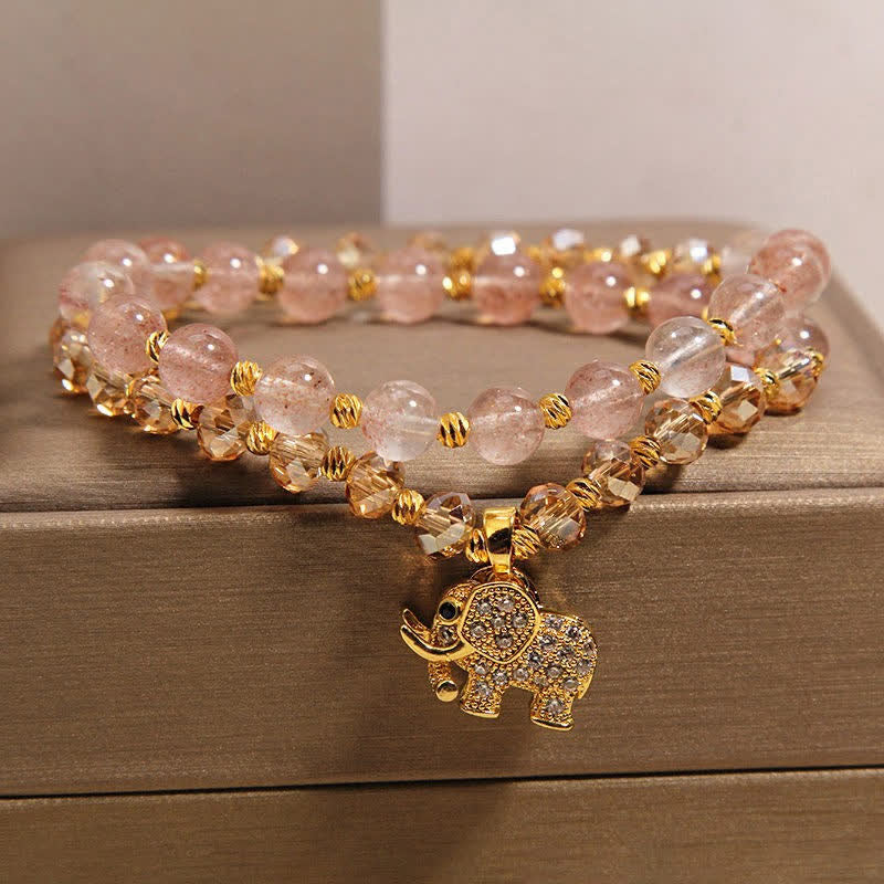 Buddha Stones Double Wrap Strawberry Quartz Elephant Healing Bracelet - image 1
