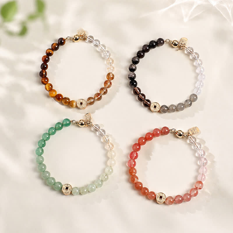 Buddha Stones Tiger Eye Natural Stone Fu Character Copper Coins Happiness Bracelet - image 30