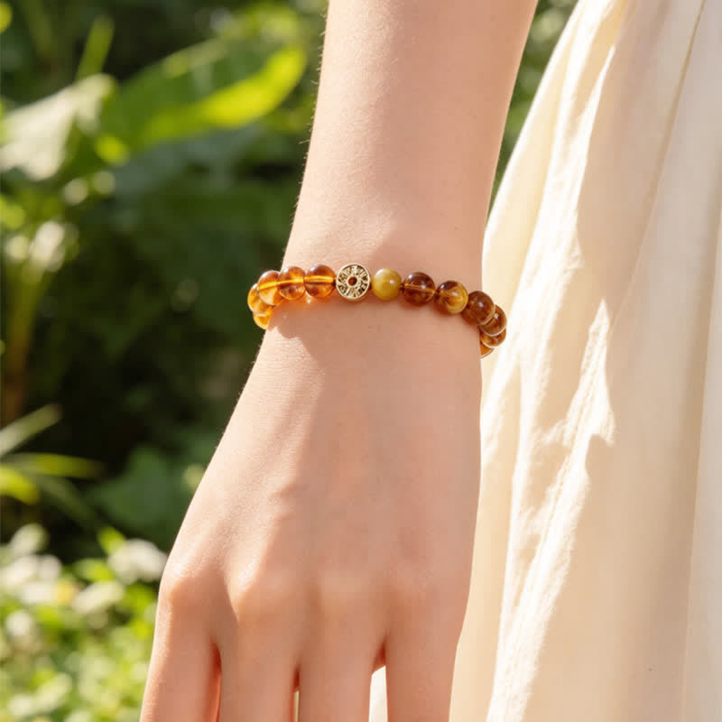 Buddha Stones Tiger Eye Natural Stone Fu Character Copper Coins Happiness Bracelet - image 3