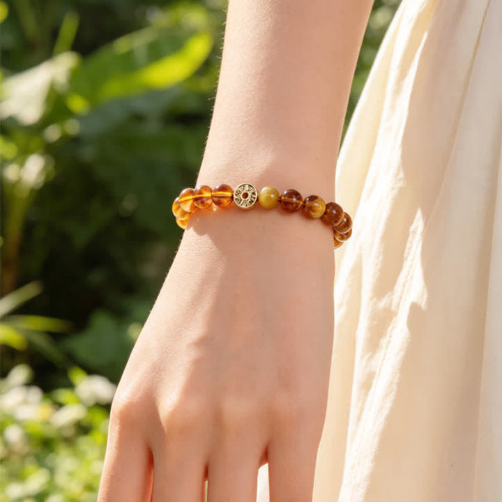Buddha Stones Tiger Eye Natural Stone Fu Character Copper Coins Happiness Bracelet - image 3
