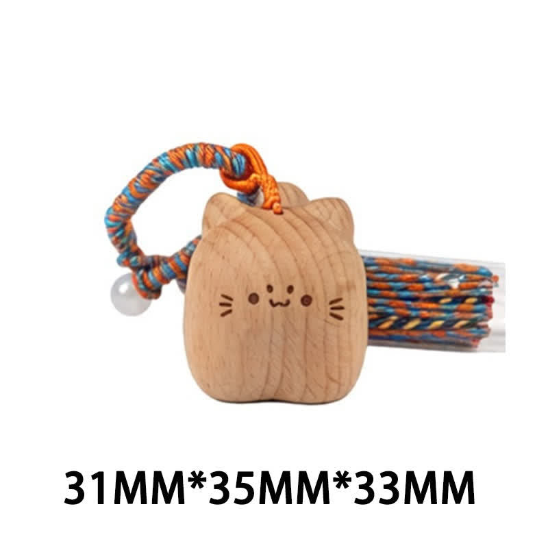 Buddha Stones Hand-Carved Light Wood Lucky Cat Tassel Grounding Keychains - Blue Standing Cat - image 28