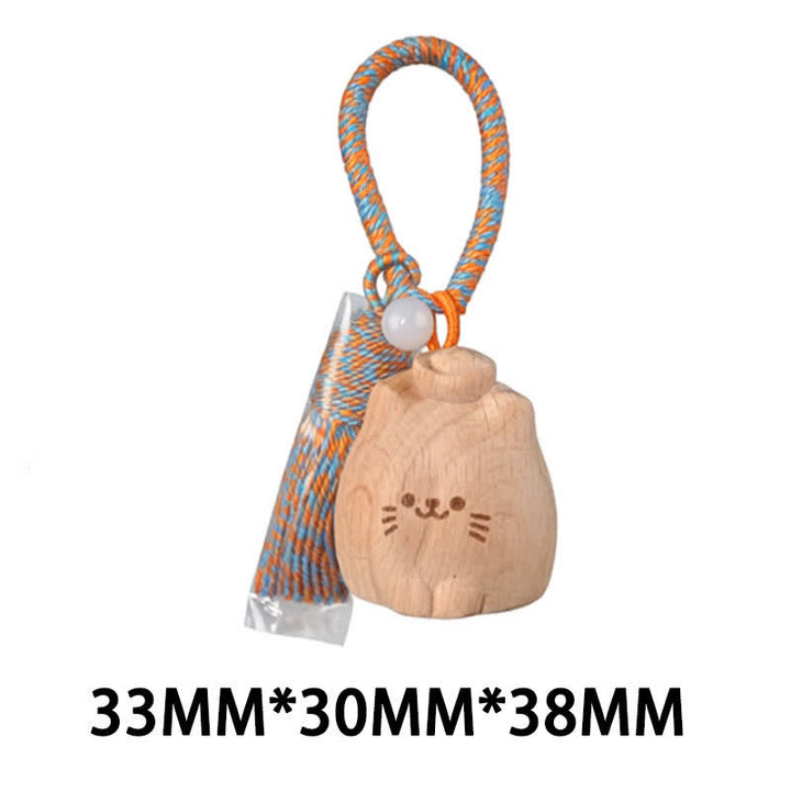 Buddha Stones Hand-Carved Light Wood Lucky Cat Tassel Grounding Keychains - Blue Ingot Cat - image 32