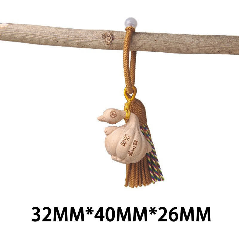 Buddha Stones Hand-Carved Light Wood Lucky Cat Tassel Grounding Keychains - Brown Duck - image 19