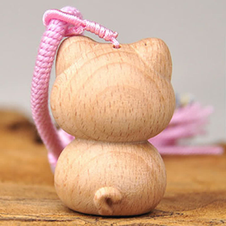 Buddha Stones Hand-Carved Light Wood Lucky Cat Tassel Grounding Keychains - image 13