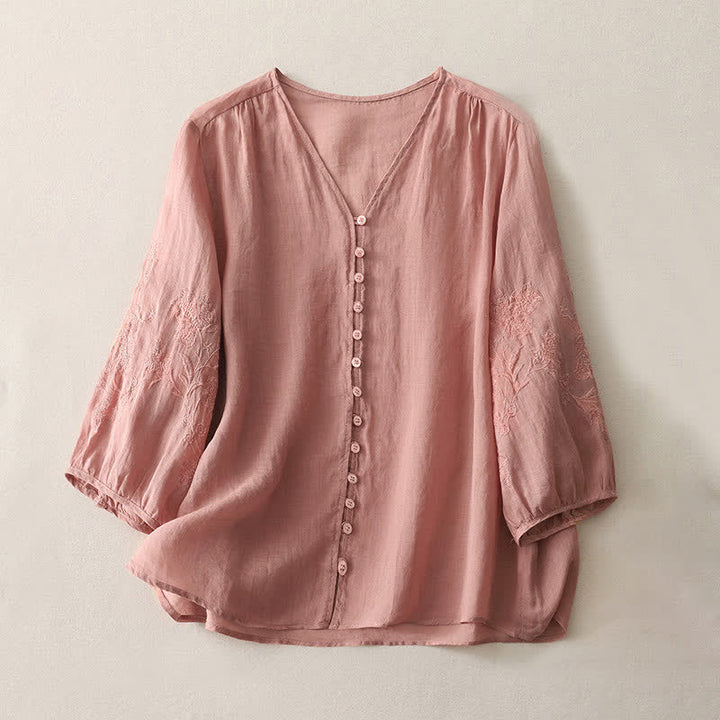 Buddha Stones Embroidery Button-down Women's Shirt - LightSalmon - US8-10，UK/AU12-14，EU40-42 (2XL) - image 21