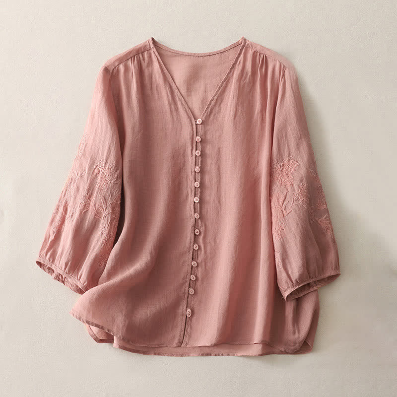 Buddha Stones Embroidery Button-down Women's Shirt - LightSalmon - US8-10，UK/AU12-14，EU40-42 (2XL) - image 22