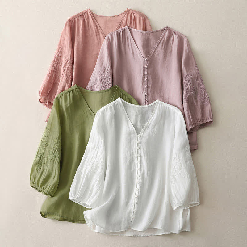 Buddha Stones Embroidery Button-down Women's Shirt - image 28