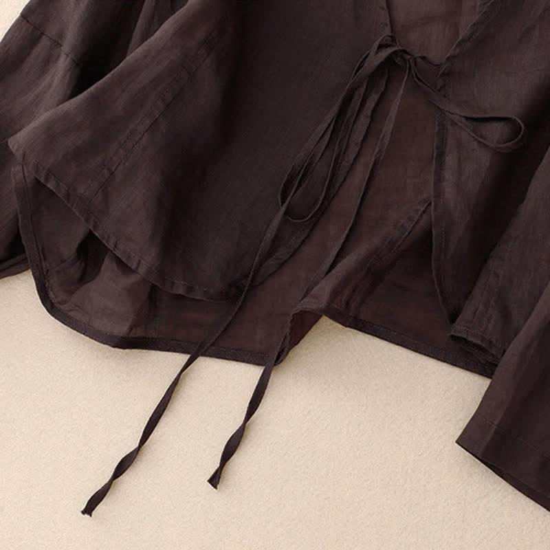 Buddha Stones Summer Plain Long Sleeve Lace-up Open Front Women's Kimono - image 15