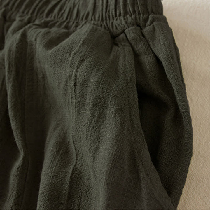 Buddha Stones Casual Loose Straight Leg 7-8 Length Cropped Pants Women's Harem Pants With Pockets - image 12