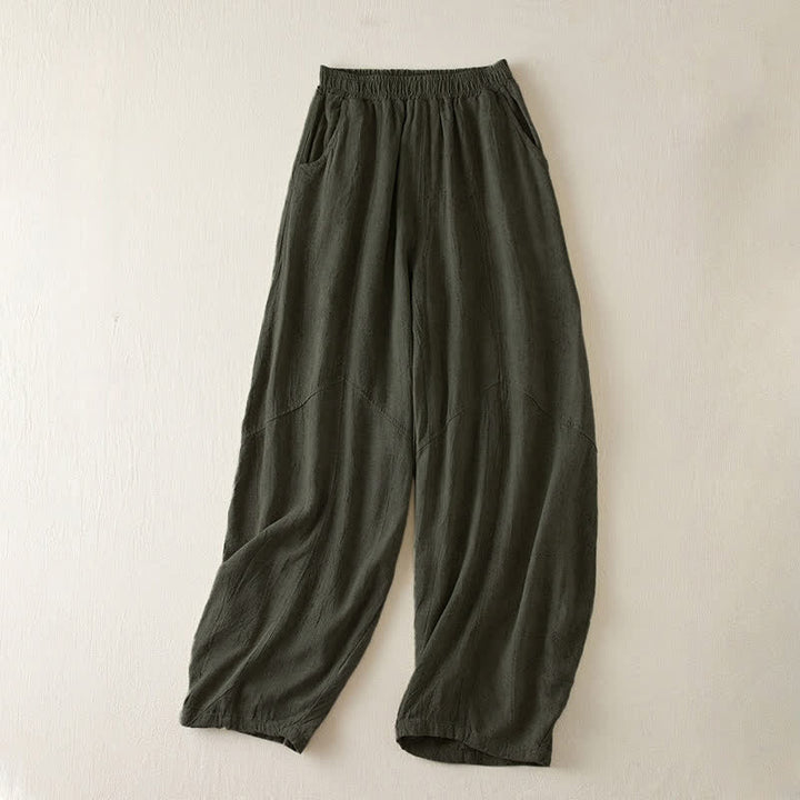 Buddha Stones Casual Loose Straight Leg 7-8 Length Cropped Pants Women's Harem Pants With Pockets - DarkSeaGreen - US8-10，UK/AU12-14，EU40-42 (2XL) - image 9